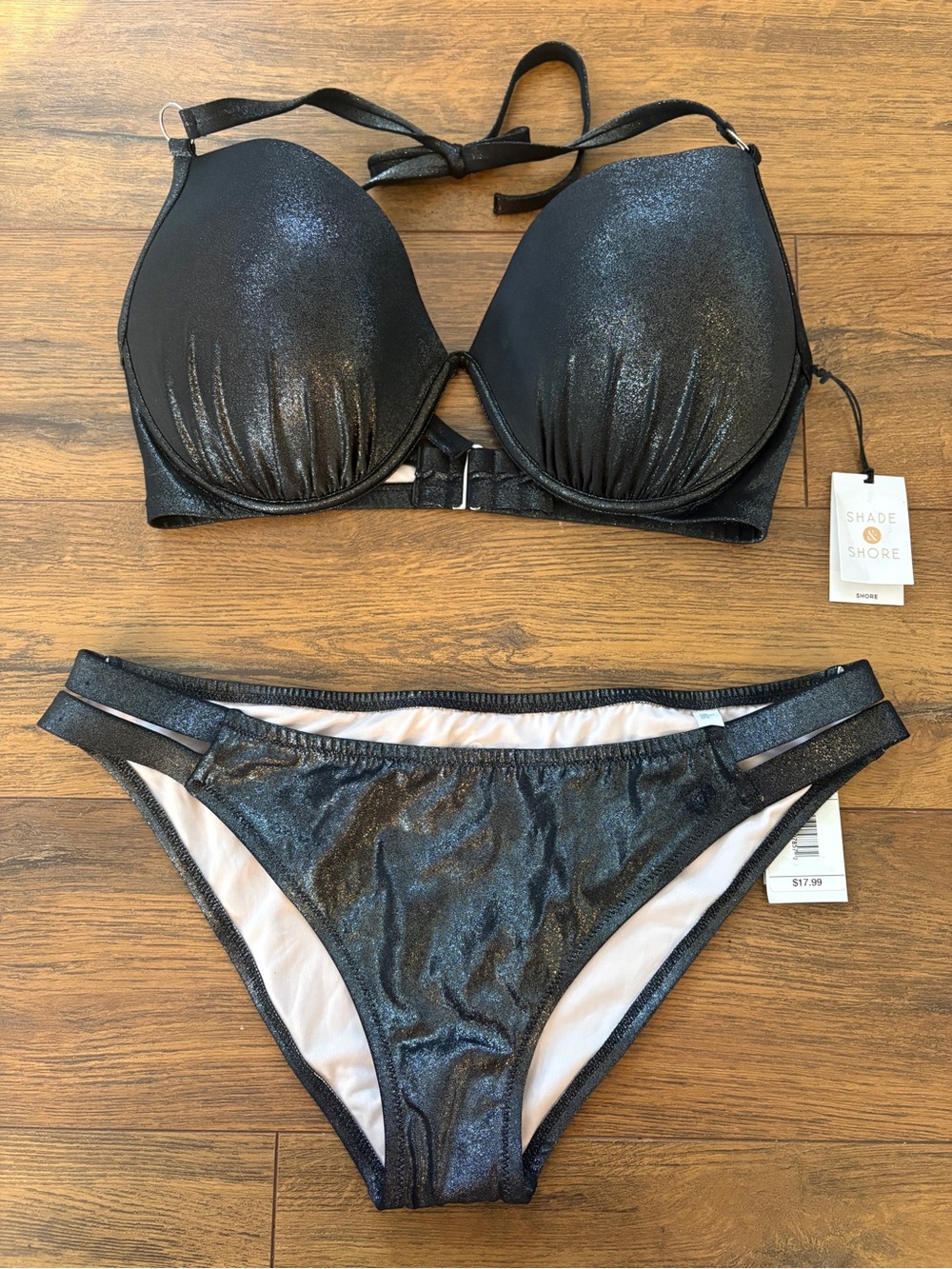 Shade & Shore Target Bikini black sparkly foil 38DD XL